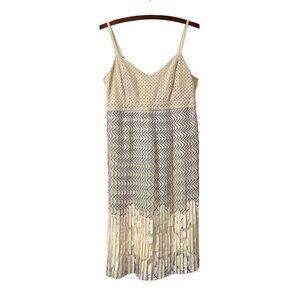 Tracy Reese Ivory Eyelet Geometric Floral Pleated Organza Midi Dress 8 NEW